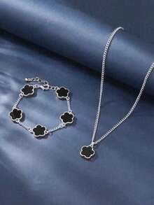 1 套男士商务时尚经典幸运四叶草项链和手链套装 - 五葉草 - 查看 7