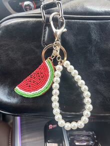 Handmade Beaded Watermelon Keychain Fashion Faux Pearl Chain Bag Charm Summer Fresh Decorative Accessory Bead Inlaid Bead Handmade Nail Beads Y2K - Multicolor - View 9