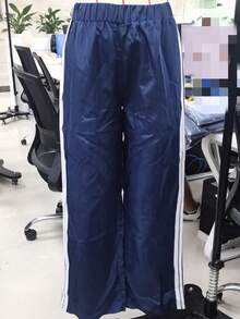 Striped Track Sweatpants For Women Y2K Elastic Waist Wide Leg Vintage Cute Parachute Pants - 藏蓝色 - 查看 6