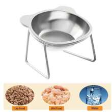 1pc Stainless Steel Cat Ear Shaped Elevated Pet Bowl, Universal For Cats & Dogs, Easy To Clean, Shatter-Resistant, Protects Pet Neck, Food Bowl