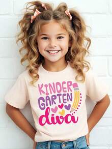 少女心图案印花短袖 T 恤 - 米色 - 查看 1