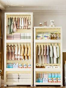 Foldable Wardrobe,Storage Cabinet With Hanging Area & Multi-Layer Drawers,Seasonal Clothes Storage, 70CM Large Capacity Cute Bear Design Closet Organizer For Chlidren Room, Bedroom Nursery Space Saving Storage For Clothes Toys Daily Sundries - Beige - View 10