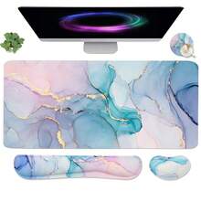 Large Keyboard Mouse Pad Set, Extended Mouse Pad+Keyboard Wrist Rest Support, Memory Foam Ergonomic Easy Typing, 4Pcs (35.4*15.9 In) Desk Pad Set For Home Office Study Game - Colorful-671326 - BlueMarble - View 1