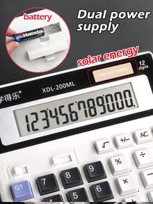 1pc Financial Office Calculator,12-Digit Large Display & Large Buttons,Solar Cell Dual Power Supply, Multipurpose, Suitable For Commercial, Financial And Accounting Use Back To School - Black and White - View 3