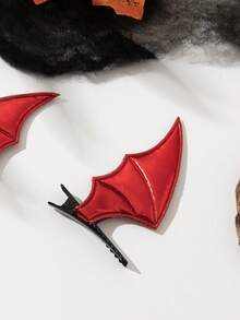 2pcs/Set Halloween Bat Wing Hair Clips, Elegant Street Style Polyester Hair Clips, Suitable For Halloween And Daily Wear, Claw Clips, Hair Claws, Hair Slide, Hair Barrettes - Red - View 3