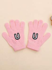 1 Pair Baby Girl Pink Letter Pattern Gloves, Fashionable & Cute, Soft & Warm, Suitable For 1-3 Years Old Girls Everyday Use In Autumn/Winter - Pink - View 17