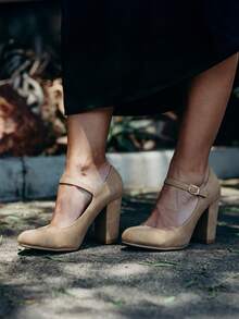 Women's White Wine Rose Gold Black Taupe Beige Grey Lipstick Natural Snake Mary Jane Pumps – Round Toe Ankle Strap Vintage Dress Heels [Size Up Half Size] - 天然素食 Nbpu - 查看 3