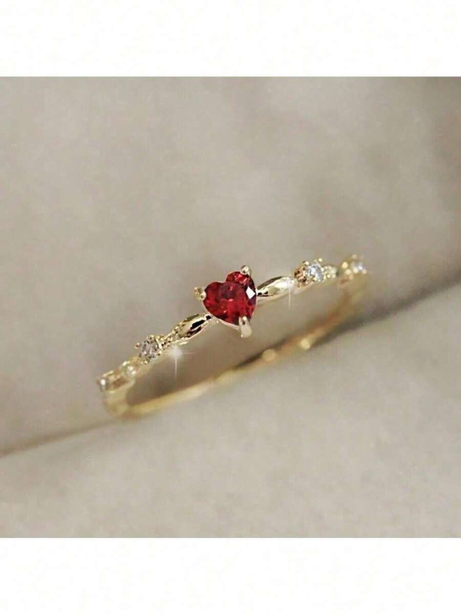 1pc Minimalist Heart Design Engagement Ring, Suitable For Daily Wear - 金色 - 查看 1