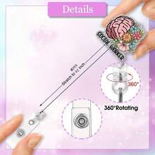 1 Piece Of Social Worker Extendable Silver Glitter Badge Reel Clip, Fun Brain Flower ID Badge Holder, Ideal Gift For Nurses, Doctors, Social Workers, Mental Health Awareness - 1PC - View 5