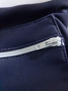 New Arrival Men's Front Pocket Zipper Swimming Trunks, Fashionable Swim Shorts For Beach & Spa Summer - Navy Blue - View 4