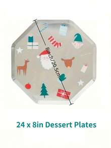 24 Stücke Weihnachts-Pappteller, Weihnachts-Einwegteller mit Silberfolie, 10 Zoll Dinner-Teller, 8 Zoll Dessert-Teller, Festtagsgeschirr für 24 Gäste