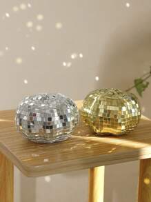 1 pieza Decoración creativa con diseño de calabaza con láser dorado y plateado con reflejo de espejo, adecuado para fiestas festivas, salas de baile, decoraciones de bar, decoraciones de calabaza con láser disco, decoración retro para el hogar, adornos de mesa, decoración con tema disco, suministros para fiestas de cumpleaños y bodas, decoración de Acción de Gracias y Festival de la Cosecha (Regalos de cumpleaños)
