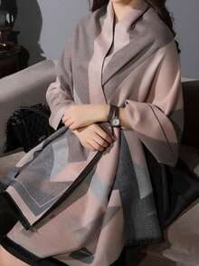 女士加厚超大披肩围巾，用途广泛，适合空调房办公环境，保暖舒适，秋冬季可搭配连衣裙穿着。 - 灰色 - 查看 3