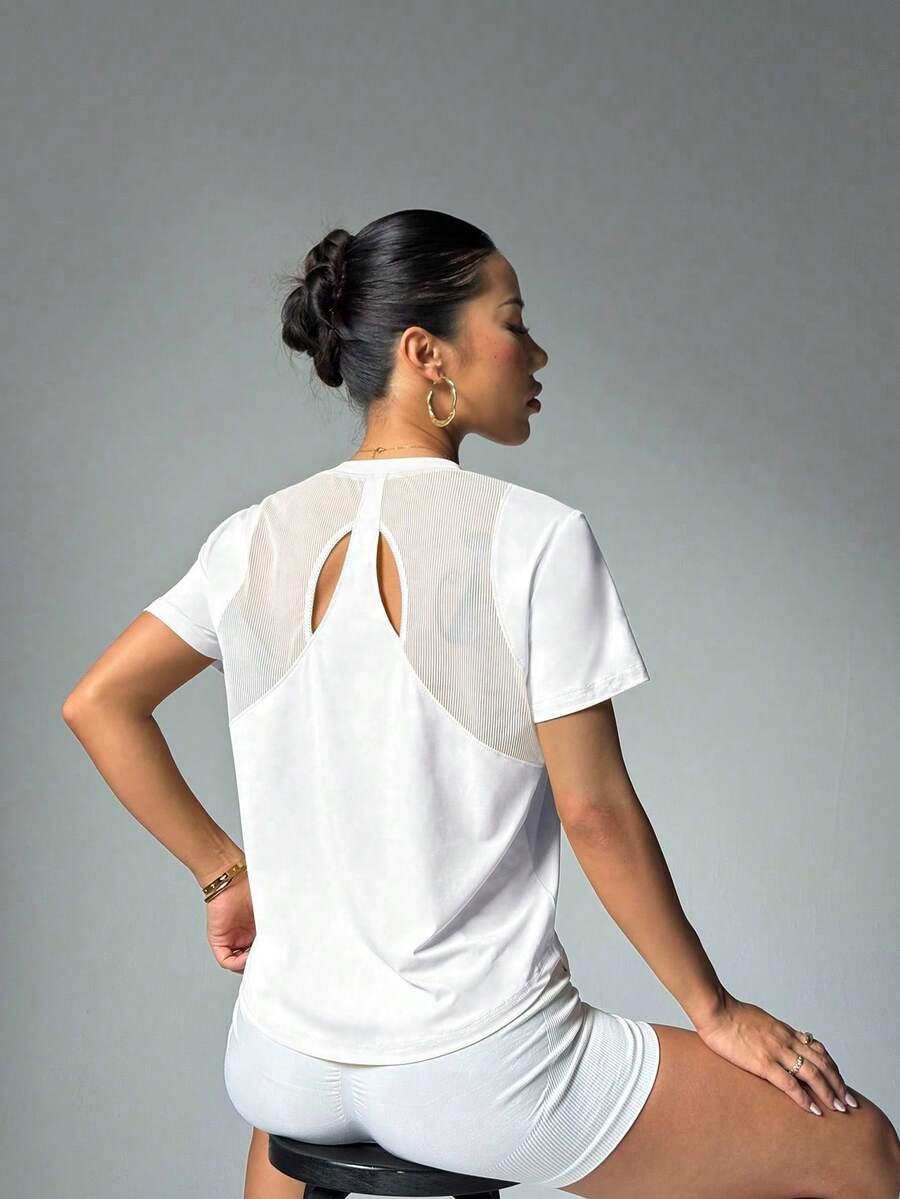 Oversized Mesh-Panel Sports Cover-Up T-Shirt - Breathable Streetwear Gym Shirt - Loose Fit Athletic Lounge Top - White - View 1