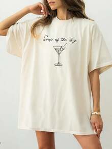 Dirty Martini Tshirt Soup Of Day Dirty Martini Shirt Martini Tee Tini Time Shirt Signature Cocktail T-Shirt Martini 1pc Women's Solid Color Crew Neck Short Sleeve Fitted T-Shirt, Suitable For Summer - trắng - Xem 1