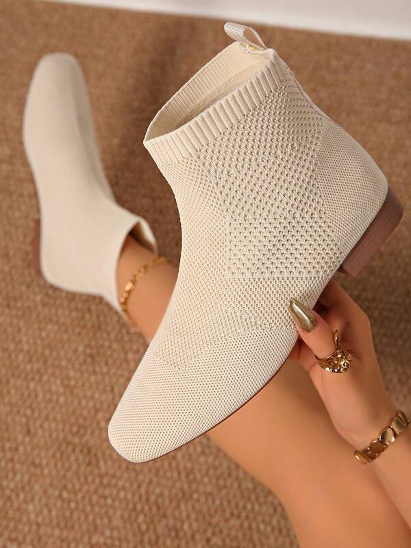 Szpiczaste zamszowe botki z dzianiny patchworkowej, matowe, dopasowane, krótkie botki w stylu francuskim, uniwersalne, krótkie botki na wysokim obcasie, skórzane botki damskie, dopasowane botki na grubym obcasie, krótkie botki, jesień, duże rozmiary, krótkie botki, dzianinowe, elastyczne krótkie botki