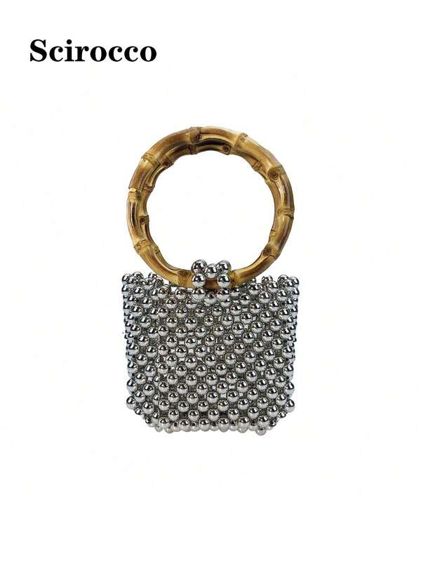 Mini Lipstick Shoulder Bag, New Arrival Retro European & American Style Handmade Beaded Acrylic Women Handbag, High-End Bead Decorated Round Handle Bag