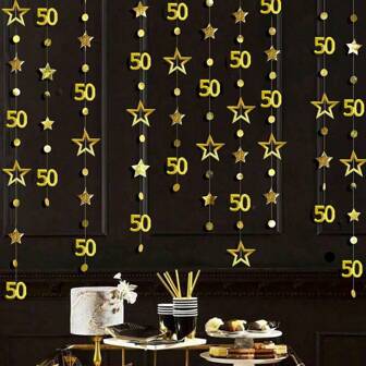 2Pcs, 50th Birthday Decorations Number 50 Circle Dot Twinkle Star Garland Hanging Streamer Bunting Banner Backdrop For 50 Year Old Birthday Anniversary Party Supplies