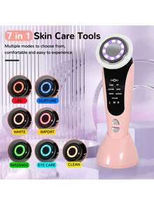 7-In-1 USB-Powered Face And Neck Massager With LCD Modes (Cleaning/Care/Massage), Portable Light Beige Beauty Device, Boosts Collagen And Tightens Pores - A Home And Travel Beauty Tool, An Ideal Gift For Women And Girls, Exquisite Design, Reliable Performance, A Must-Have For Self-Care