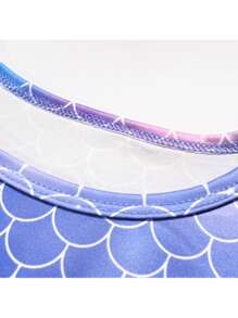 迷人年轻女孩夏装 - 紫色飘袖，美人鱼鳞片印花和亮片细节，涤纶网眼裙，及膝，可机洗，美人鱼裙