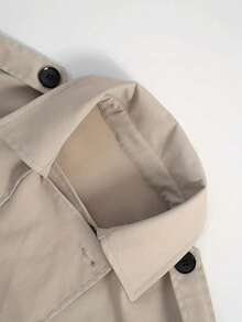 Women's Casual Everyday Belted Button-Up Short Sleeve Solid Color Khaki Trench Coat, Spring/Autumn/Winter