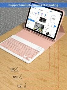 Apple Keyboard Case Compatible With IPad, Detachable Wireless Bluetooth Keyboard Battery 150 MAh And Pencil Holder Compatible With Ipad Air 5th Gen 2022/Air 4th Gen 2020/Air 6th 2024, 9.7inch, 7/8/9th 10.2", 10th, Pink