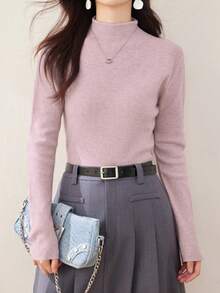 Women's Turtleneck Sweater, Loose Knit Top, Slouchy, Autumn/Winter - Baby Pink - View 2