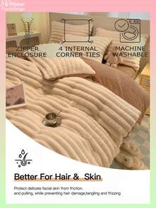 3pcs Fluffy & Super Soft Duvet Cover Set - Faux Fur Duvet Cover Set, Plush Duvet Cover Set, Boys Girls Dorm Bedding 1pc Duvet Cover With Zipper Closure And 2pcs Pillow Shams, Comforter Not Included, Twin, Full, King, Queen Size - Creamy White - View 2