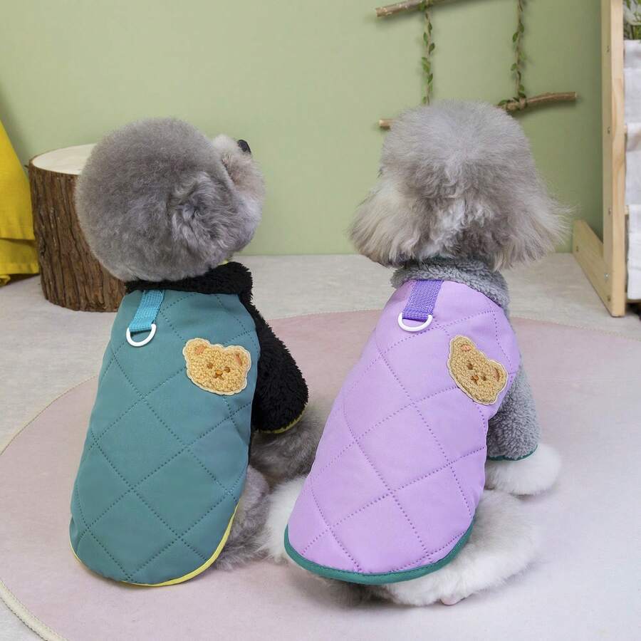 25pcs/Set Pet 2 In 1 Cotton Vest, Thickened Floral Dog Cotton Jacket, Small Dog Clothes, Autumn/Winter New Padded Vest - Orange - View 1