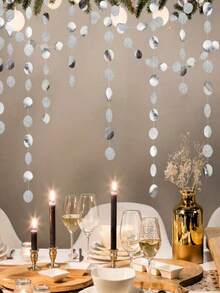 Round Flags Party Background Decoration For Wedding Season, Graduation Season, Birthday Party Decoration For Silver Polka Dot Garland Hanging Polka Dot Streamers Silver Party Decoration String Flag Background Birthday Wedding Gift Shower Engagement Bridal Shower Graduation Birthday Bachelor Party,Party Decorations Christmas Decorations Home Decoration, Festive Atmosphere