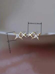 1 Pair Double Star Earrings - 18K Gold Plated Cubic Zirconia Studs, Elegant Proposal & Engagement Gift For Women, Luxury Everyday Jewelry - Vàng - Xem 2