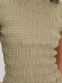 Women Y2k Smocked Crop Tops Slim Fit Solid Color/Plaid Frill Trim Ruched Ruffle Hem Short Sleeve Tops Round Neck Shirts Summer Going Out Tops Daily Casual Streetwear - Vàng nhạt - Xem 6