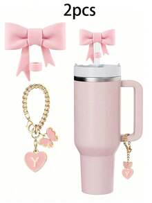 مجموعة 1 / 2 قطعة من اكسسوارات الأكواب الأنيقة، 1 قبعة قش بفيونكة، زخرفة جذابة بشكل قلب وحرف مصممة للأكواب، إكسسوارات سحر بشكل حرف وقلب لتخصيص الأكواب، سلسلة مقبض مع حرف شخصي لأكواب التمبلر، ديكور بطراز بسيط - متعدد الألوان - مشاهدة 13