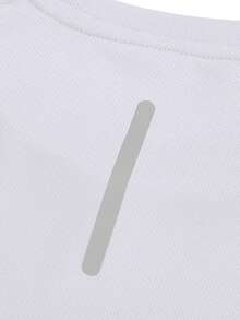 Men's Lightweight, Breathable, Moisture-Wicking Short Sleeve Sports T-Shirt, Casual Printed With Reflective Stripes, Solid Color Basic Round Neck For Outdoor Cycling, Running, Gym Workout Summer - White - View 4