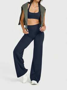 OQQ Yoga Pants Women High Waist Stretch Casual Soft Straight Leg Bottoms - 藏青色 - 查看 5