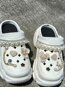 12pcs Shoe Charm/Shoe Accessories/Charms Pearl Chain Flower Charms For Shoes/Charms Suitable For Clogs/Beach Bags/Beach Shoes And Halloween Gifts/Christmas Gifts/Other Holiday Gifts