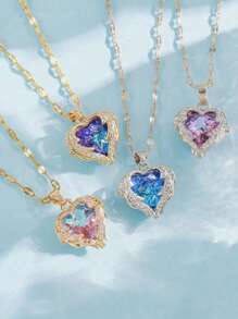 1件新款海洋之心项链简约高端蓝色项链配心形锁骨链