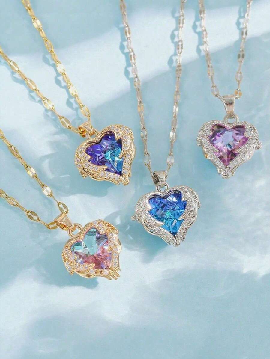 1件新款海洋之心项链简约高端蓝色项链配心形锁骨链