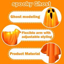 3PCS Ghost Halloween Decorations Outdoo,Halloween Decor Scary Hanging Lighted Ghost For Front Door Porch Yard Tree Halloween Hanging Decorations Outdoor - Orange - View 8
