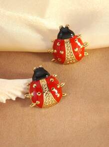 1 Pair Elegant & Cute Colorful Ladybug Stainless Steel Earrings, Suitable For Women's Daily/Outing Wear
