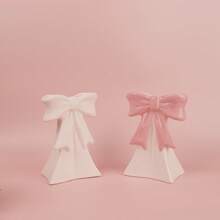 White Ceramic Vase Set With Pink Bow Decor - Home Decor Room Vase Glass Vase - Pink - View 5
