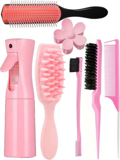 11件套男女通用美发梳套装，包含蓬松梳、边缘梳和后梳梳、九排梳、喷雾瓶（用于梳理打结的头发）、头皮按摩洗发梳、高级宽齿梳、花朵发夹、造型梳套装、梳子、边缘梳、发梳、边缘梳、梳子套装、梳子、迷你梳、解结梳、美发产品、美发工具、美发用品、护发用品、卷发梳、理发师、美发设备、旅行必备、发型、美发、梳子、后梳、造型梳、卷发梳、边缘梳、梳子、梳子、梳子套装、梳子、卷发梳、解结梳、女士梳子、头发、旅行、美发产品、美发工具、美发用品、理发师、理发师配件、理发店、美发设备