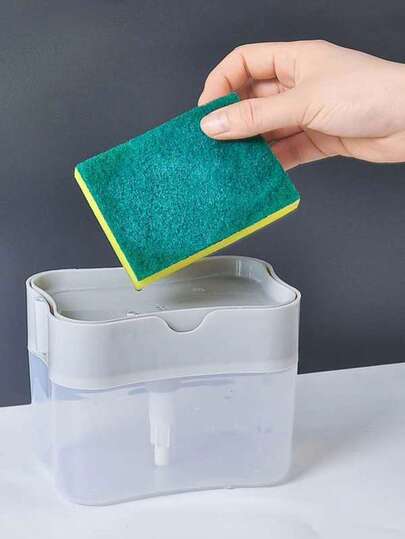 2 piezas Dispensador de jabón líquido para platos, Cepillo de limpieza para ollas, Dispensador automático de jabón líquido, Esponja para lavar platos, Dispensador de jabón para ollas
