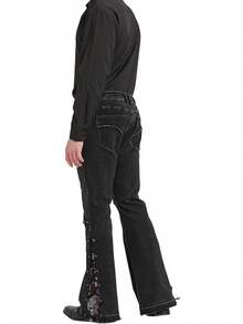 Men's Relaxed Stretch Vintage 60s 70s Bell Bottom Fit Comfort Flared Retro Leg Denim Jeanshalloween - Blackn - 查看 6
