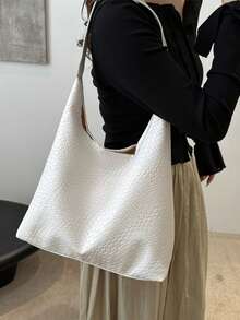 2025时尚纯色通勤编织托特包简约小众设计腋下包大容量母子两件套单肩包