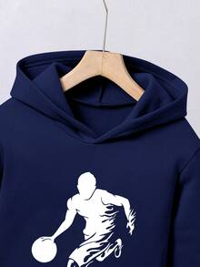 青少年男童卡通印花保暖连帽衫和运动裤套装 - 寶藍色 - 查看 3