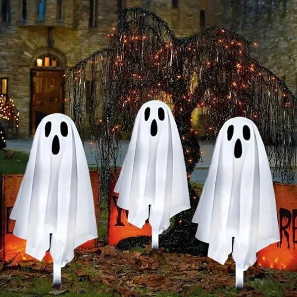 Luz fantasma con energía solar IPC, capa blanca, sin necesidad de carga, adecuada para Halloween, fiestas, patio, jardín, etc., con un ambiente festivo intenso