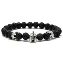 Brazalete de hombre tipo casco, brazalete tipo espartano, brazalete tipo gladiador, brazalete tipo guerrero de piedra natural ajustable con cuentas - pulsera espartana - Ver 8