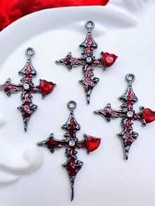 5 peças/10 peças Pingentes Aleatórios de Cruz Gótica, Morcego, Coração em Forma de Diamante, Acessórios de Joalheria Artesanal DIY, Amuletos, Encantos, Colar, Brincos, Bolsa, Chaveiro, Decoração de Pulseira - Multicolorido - Visão 4