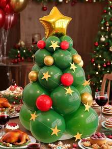 42 قطعة مجموعة بالونات شجرة عيد الميلاد، بالونات شجرة عيد الميلاد الخضراء والنجوم الذهبية، مناسبة لديكور عيد الميلاد/الحدائق/المنزل